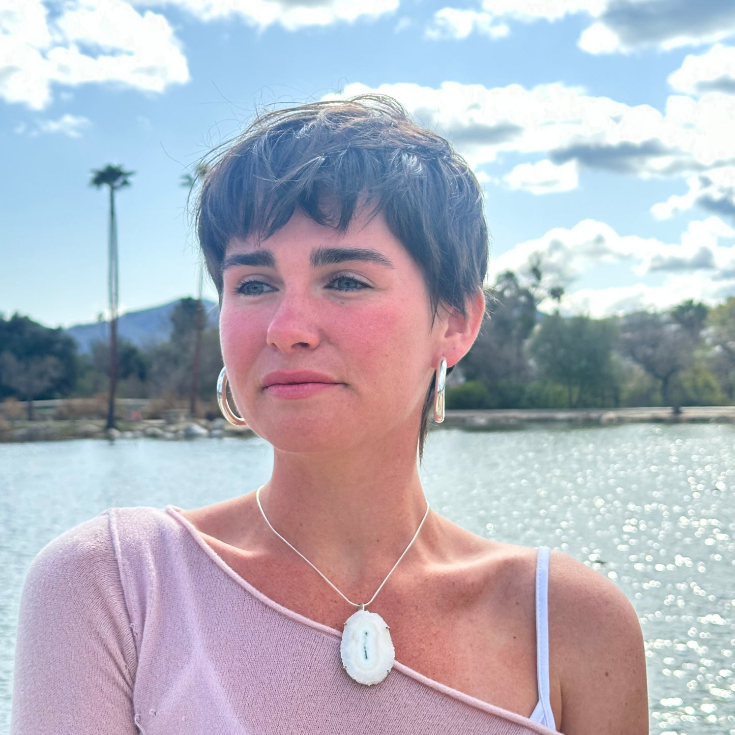 White Solar Agate 2.3” Necklace 18”