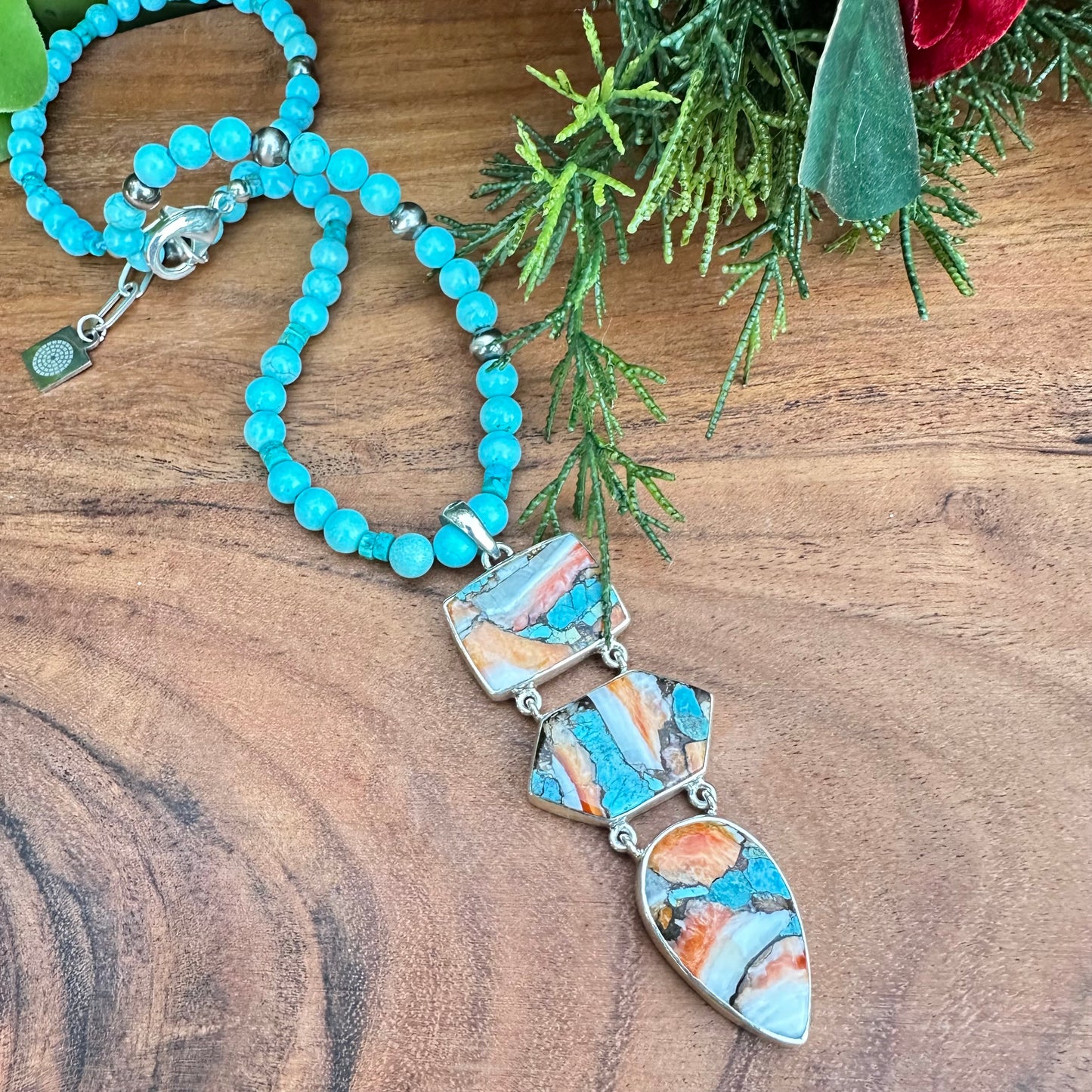 Turquoise Spiny Oyster Sterling Silver Necklace (18”-20”)
