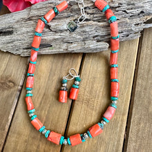 Load image into Gallery viewer, N0859  Coral Turquoise Sterling Necklace (18”-20”)
