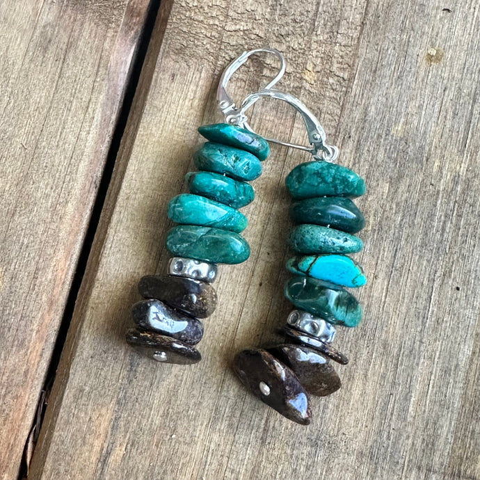 E0712 Bronzite Turquoise Earrings 2.2”