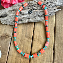 Load image into Gallery viewer, N0859  Coral Turquoise Sterling Necklace (18”-20”)
