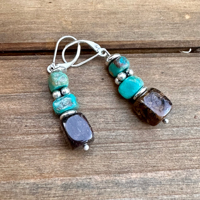 E0701 Turquoise Bronzite Earrings 1.2”