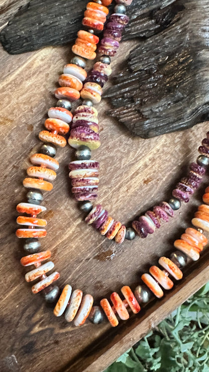 N0638  Navajo Pearls Purple Spiny Oyster Necklace (18”-20”)
