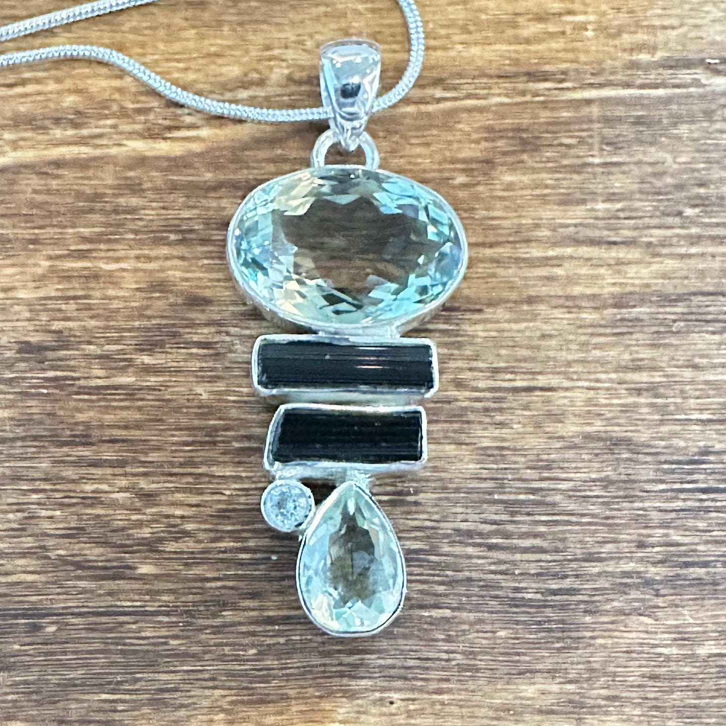 Green Amethyst  Kyanite Pendant Necklace 2”