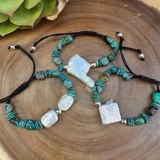 Turquoise Navajo Pearl Pearl Adjustable Bracelet