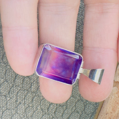 Sale -  1.2" Flourite Quartz Sterling Silver Pendant Necklace (18")