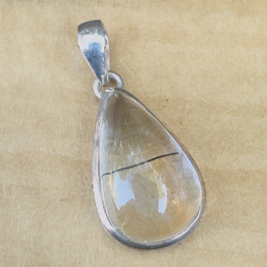 Sale -  1.2"  Rutilated Quartz Sterling Silver Pendant Necklace (18")