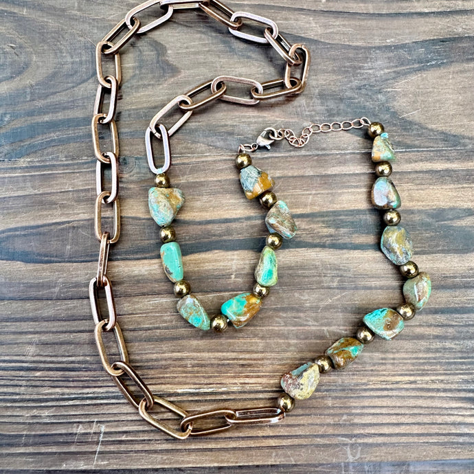 N0717. Copper Turquoise Necklace (24”)
