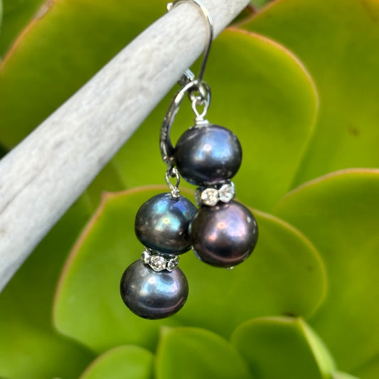 Double Cultured Pearl Earrings 1.6”