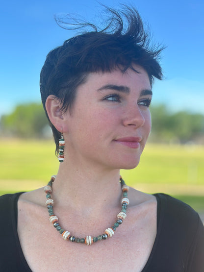 Navajo Pearl Spiny Oyster African Turquoise Necklace 18”-20”