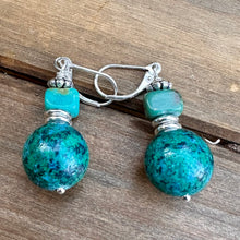 Load image into Gallery viewer, E0701 Chysocolla Turquoise Earrings 1.8”
