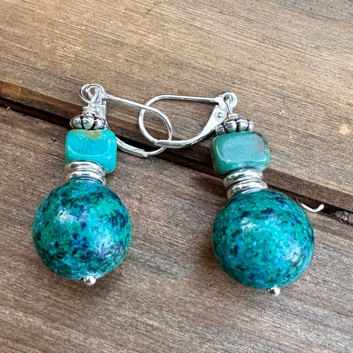 E0701 Chysocolla Turquoise Earrings 1.8”