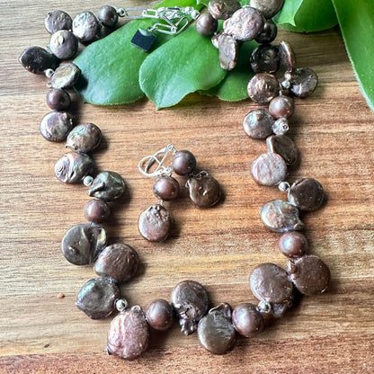 Chocolate Pearls Sterling Silver Earrings (2”)