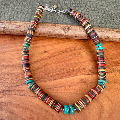 African Disc Beads Turquoise Earrings 1.8"