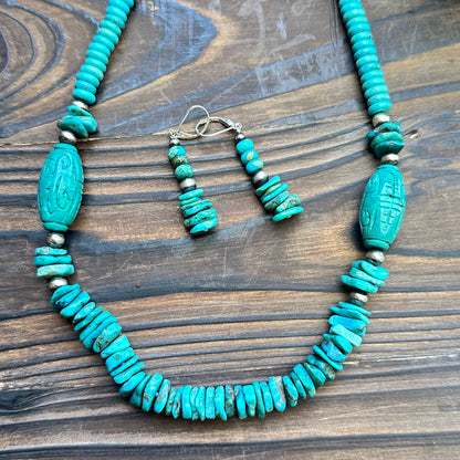 Carved Turquoise Navajo Pearl Statement Necklace  (22"-24")