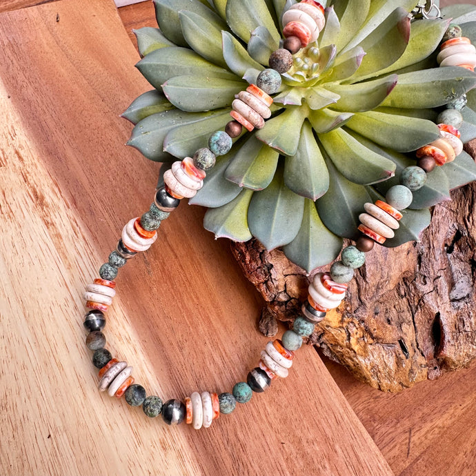 Navajo Pearl Spiny Oyster African Turquoise Necklace 18”-20”