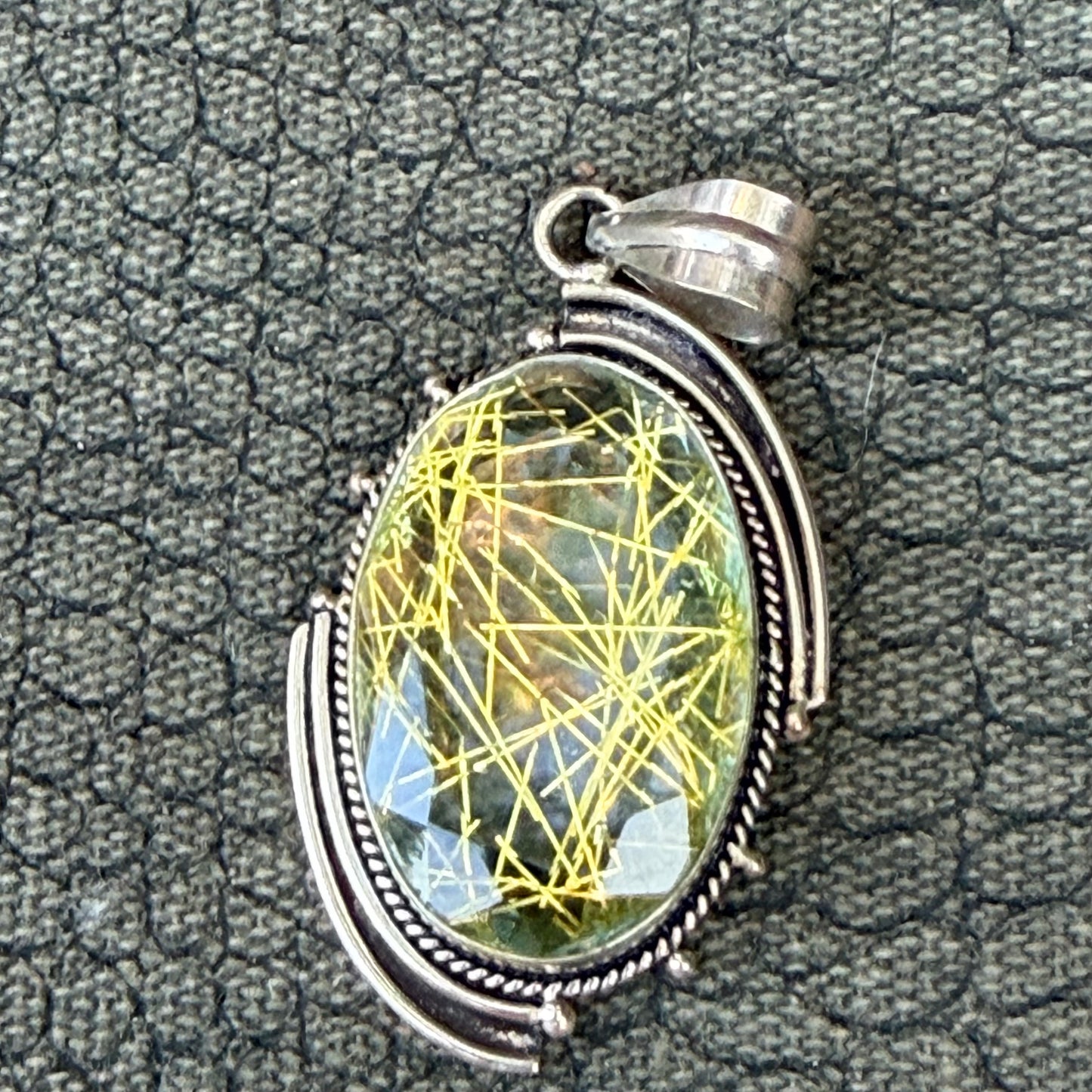 Sale -  2.25"  Rutilated Quartz Sterling Silver Pendant Necklace (18")