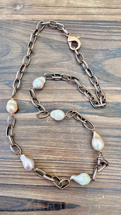 N0715  Copper Pearl Necklace (24”)