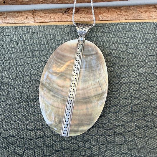 Sale - 4"  Abalone Pearl Sterling Silver Pendant on 18" Sterling Silver Chain
