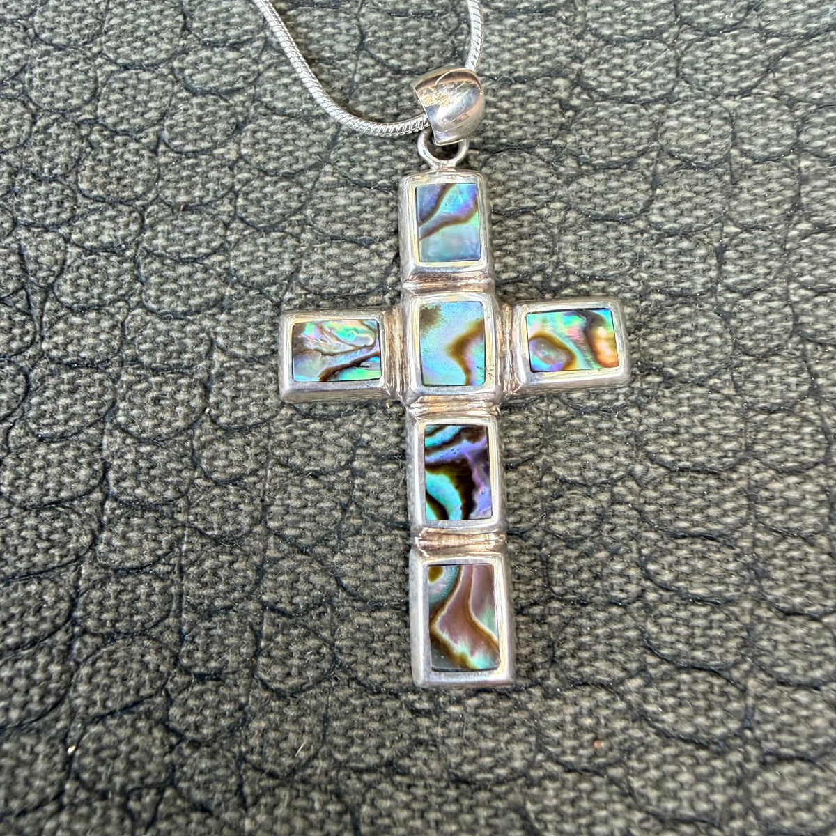 Sale - 1.9"  Abalone Sterling Silver Cross Pendant on 18" Sterling Silver Chain