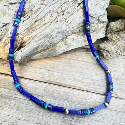 Turquoise Lapis Navajo Pearls Necklace (18”-20”)