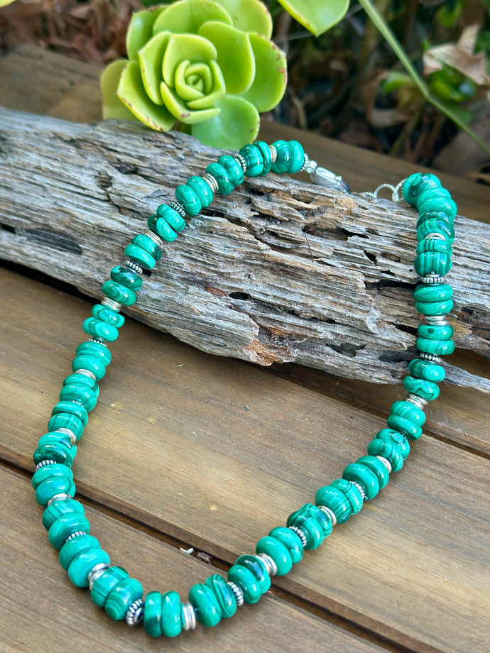 N0829   Malachite Statement Sterling Necklace (18”-20”)