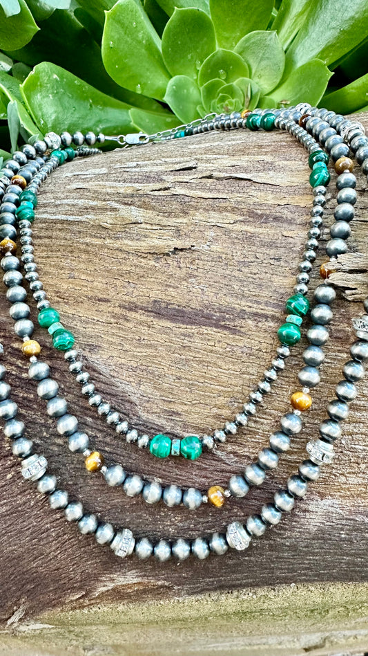 N0684  Navajo Pearls CZ Necklace (18”-20”)