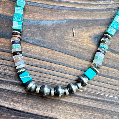 Turquoise Tourmaline Navajo Pearl Necklace (18"-20")