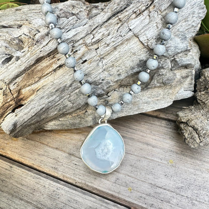 Druzy Hematite Sterling Silver Necklace (18”-20”)