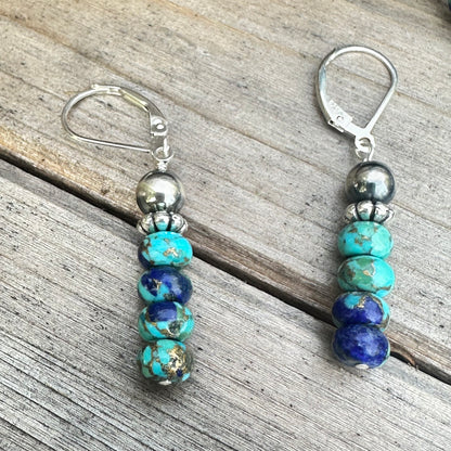 Lapis Turquoise Navajo Pearls  Earrings