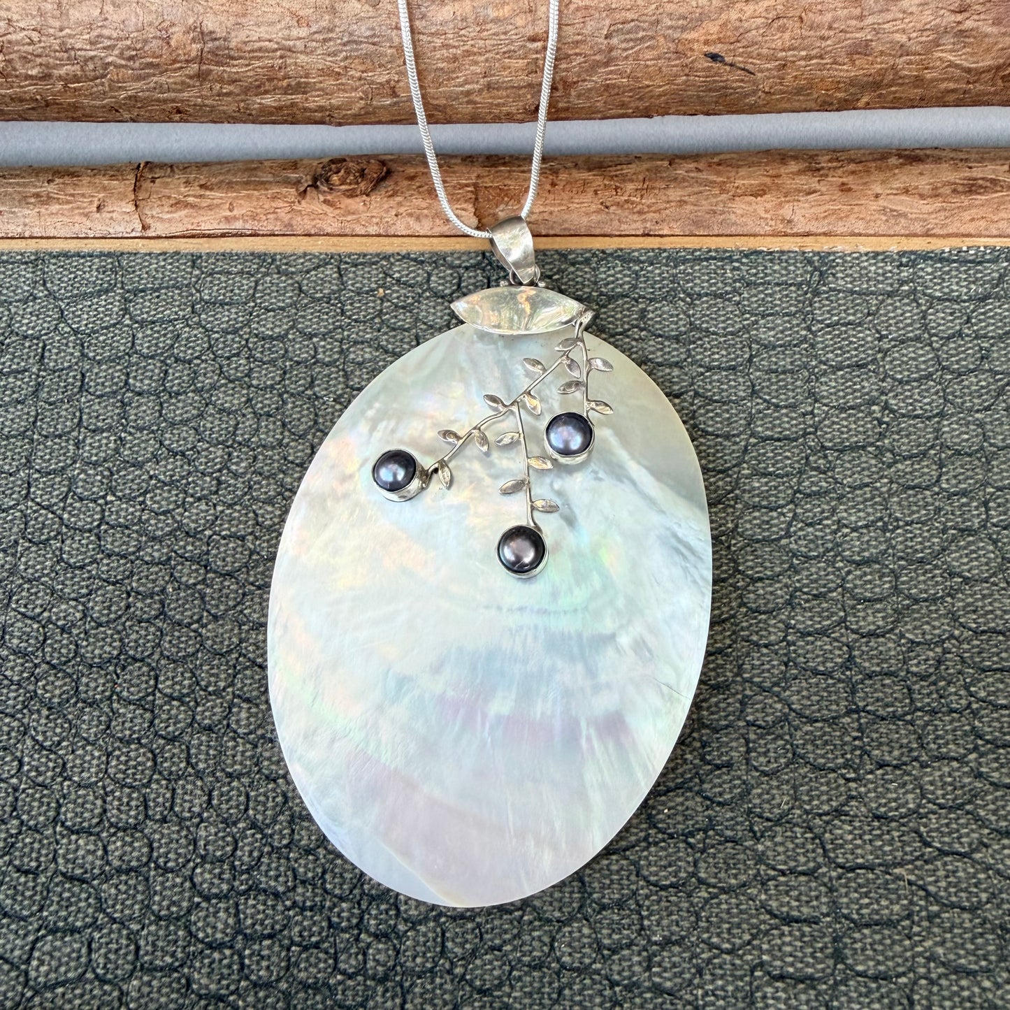 Sale - 4" Mother of Pearl Sterling Silver Pendant on 18" Sterling Silver Chain