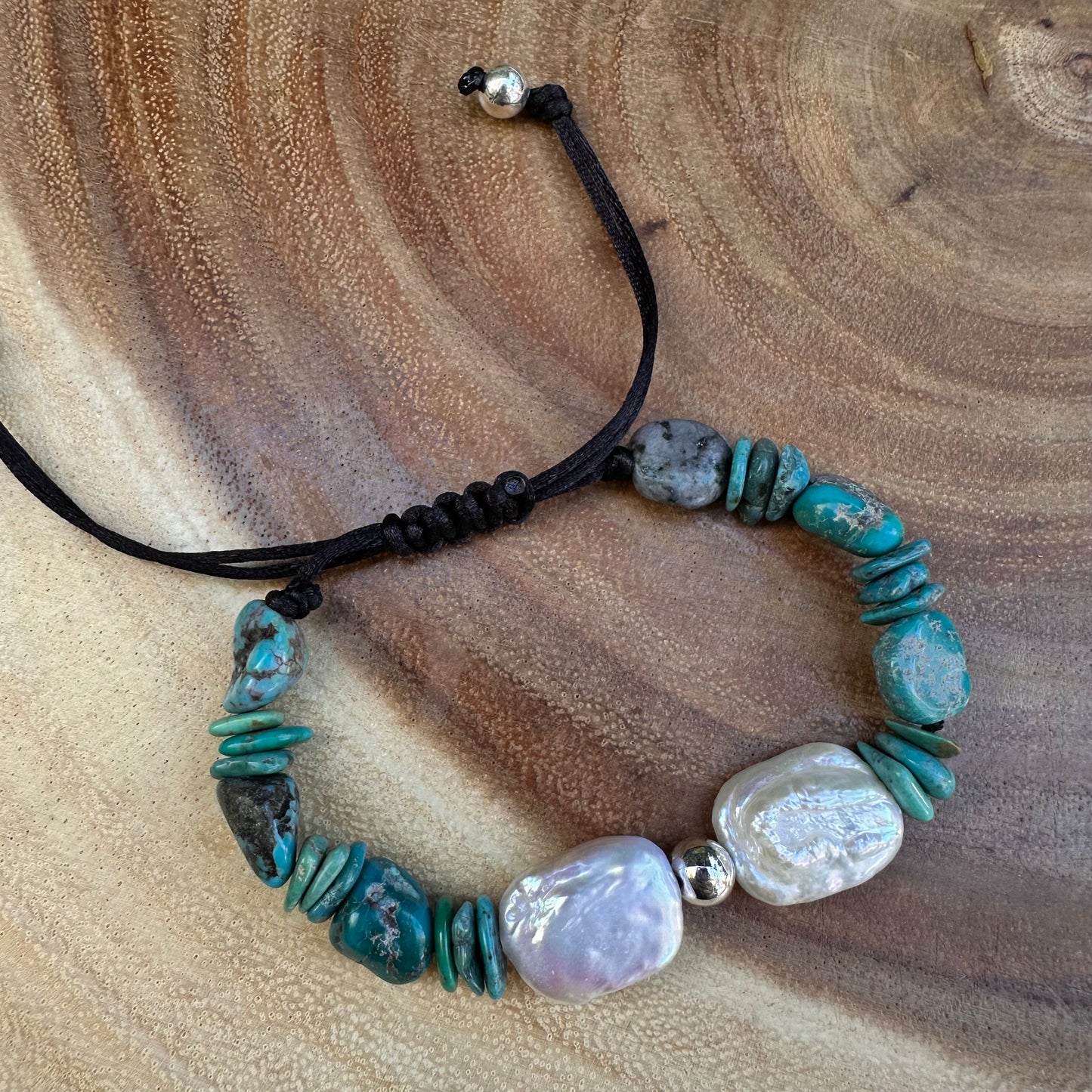 Turquoise Navajo Pearl Pearl Adjustable Bracelet