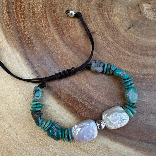 Turquoise Navajo Pearl Pearl Adjustable Bracelet
