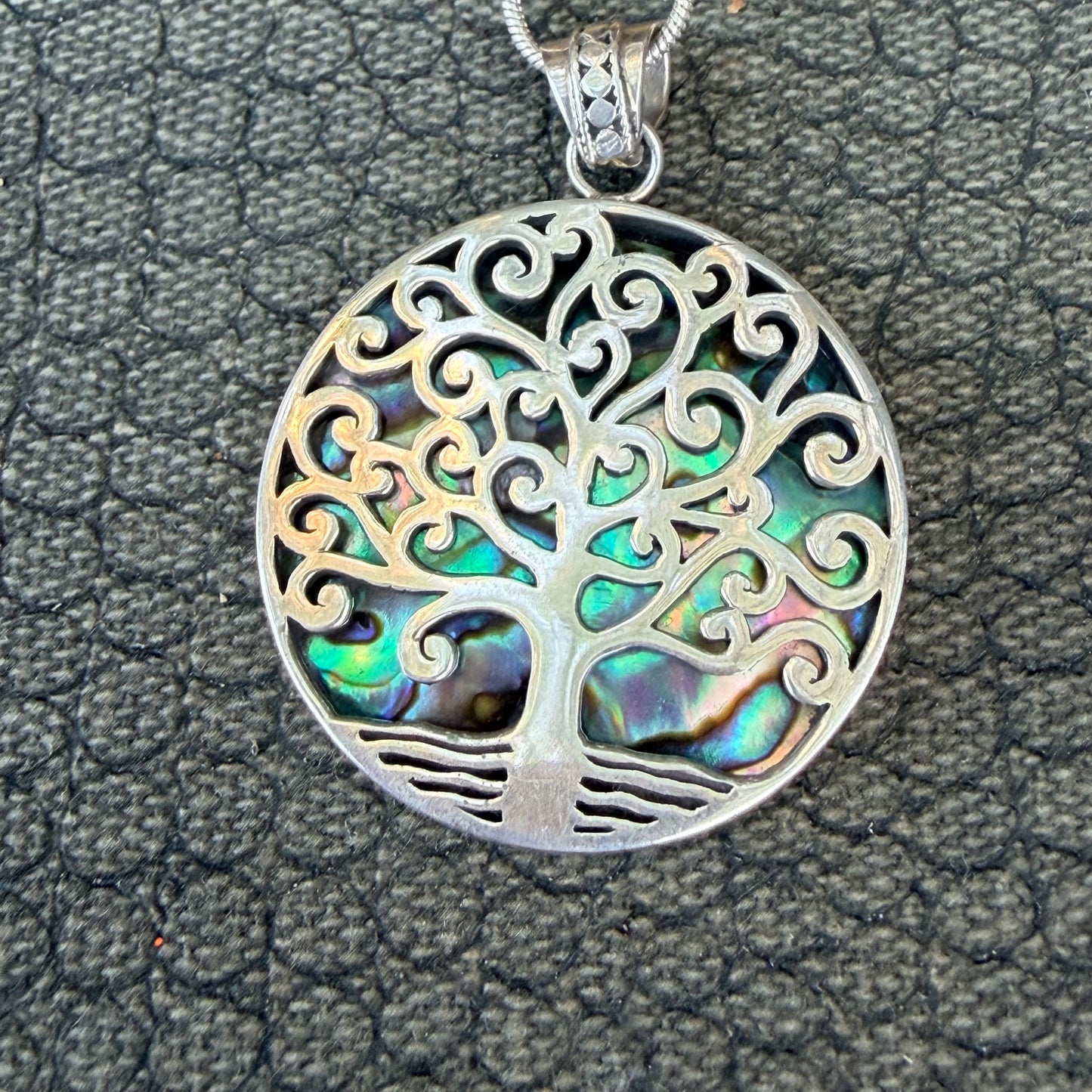 Sale - 1.6" Abalone Sterling Silver Pendant on 18" Sterling Silver Chain (Reversible)