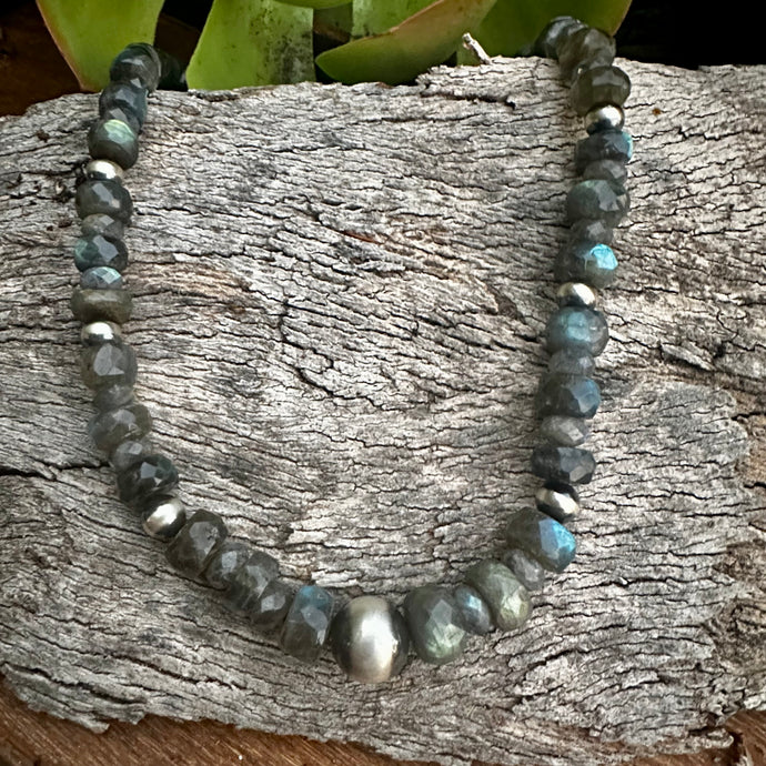 N0900  Navajo Pearls Labradorite Statement Necklace 18”-20”