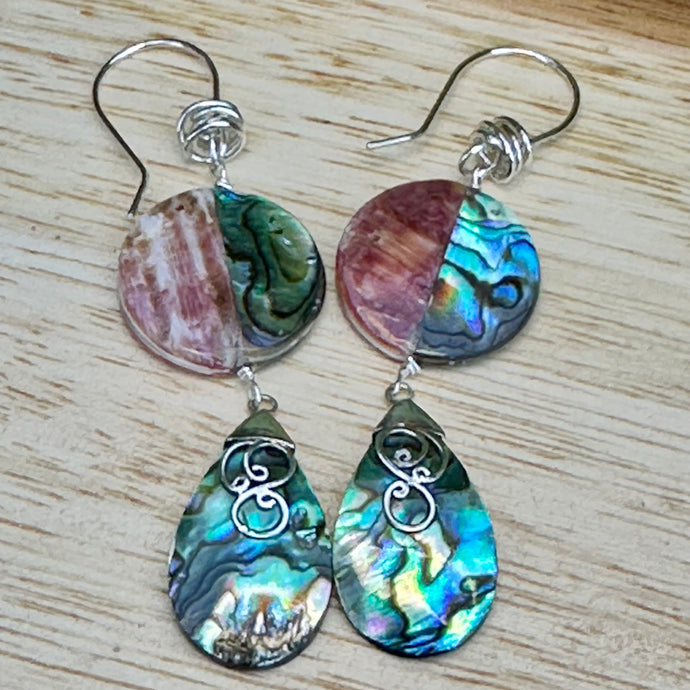 Double Abalone Sterling Earrings 3”