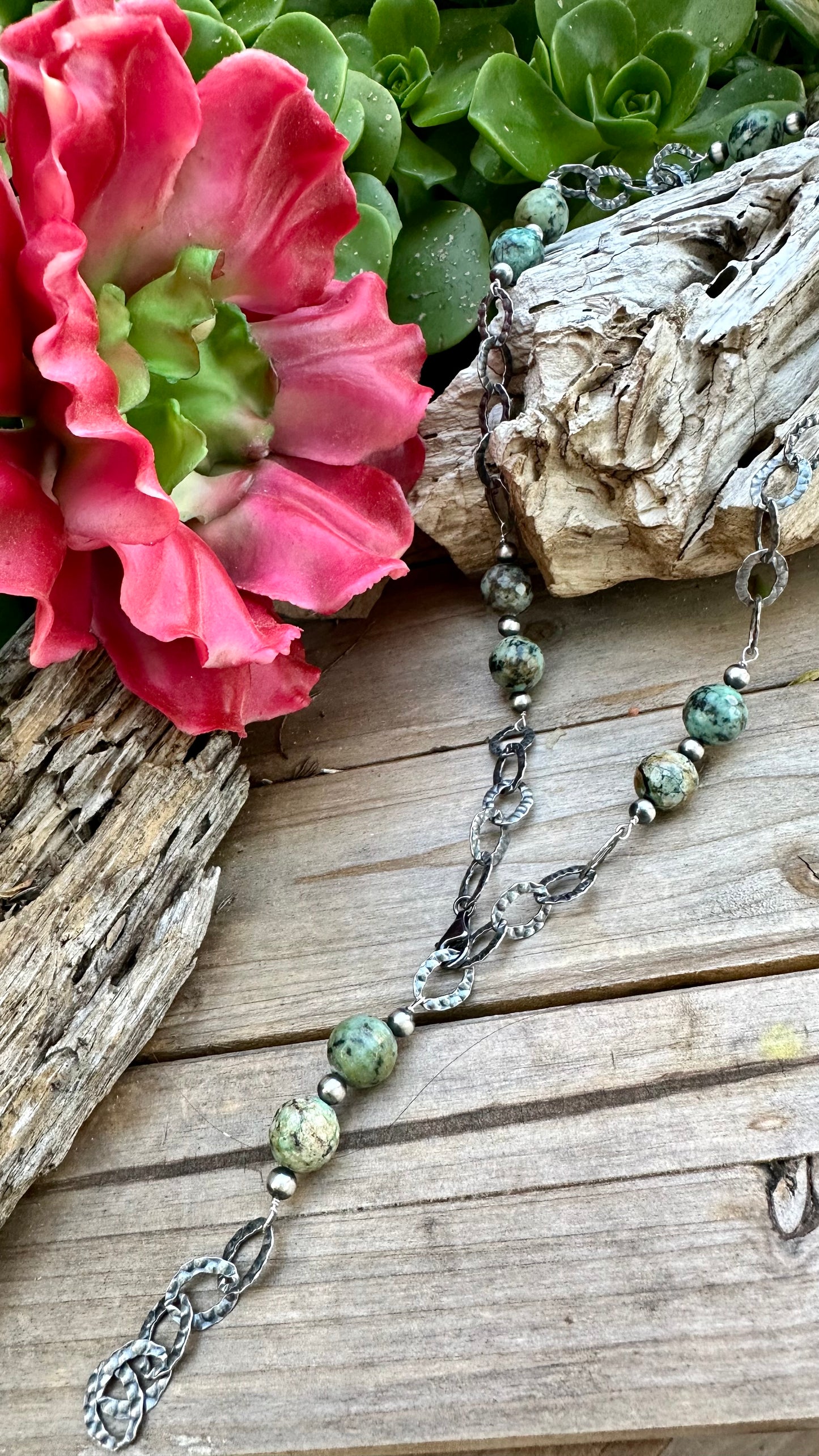 N0765 African Turquoise Navajo Pearls Necklace