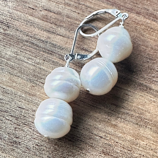 Natural Double Pearl Earrings (1.6”)