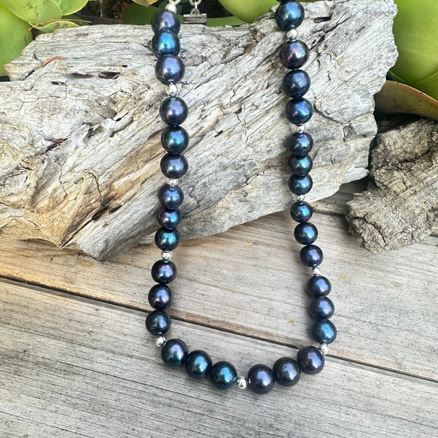 Peacock Pearl Sterling Necklace (18”-20”)