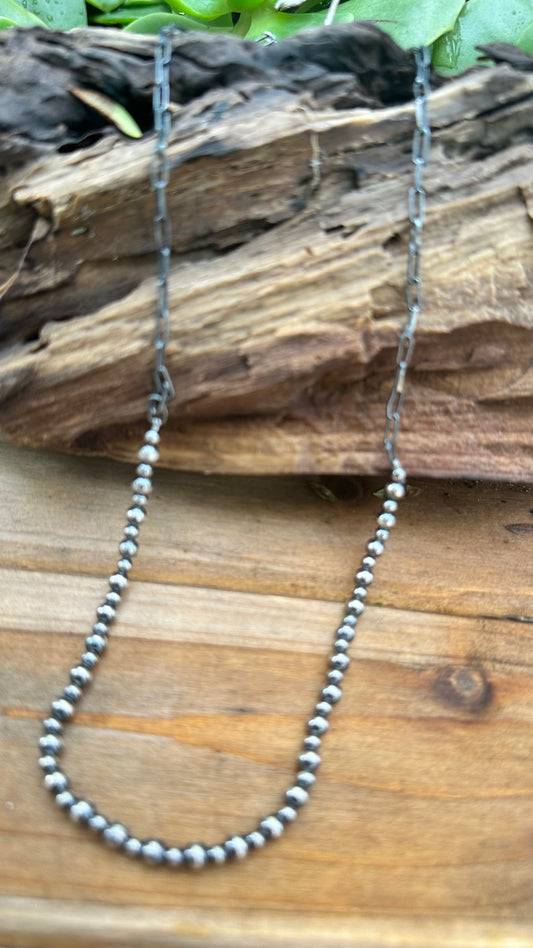 N0644 Navajo Pearls Oxidized Necklace (18"-20")