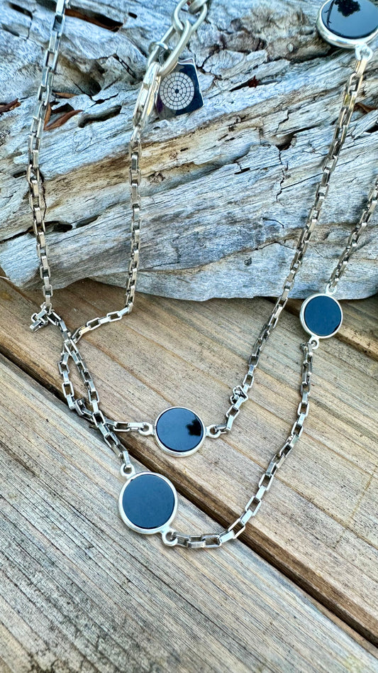 36” Onyx Oxidized Sterling Necklace