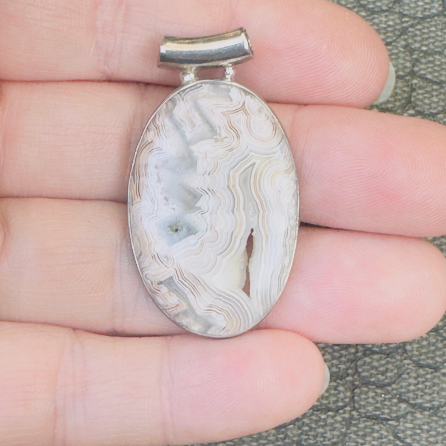 Sale -  1.8"  Crazy Lace Agate Sterling Silver Pendant Necklace (18")