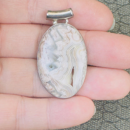 Sale -  1.8"  Crazy Lace Agate Sterling Silver Pendant Necklace (18")
