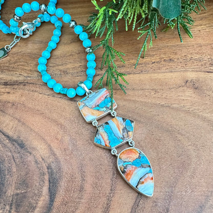 Turquoise Spiny Oyster Sterling Silver Necklace (18”-20”)