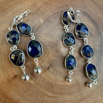 Lapis, Copper, Sterling Earrings (3”)