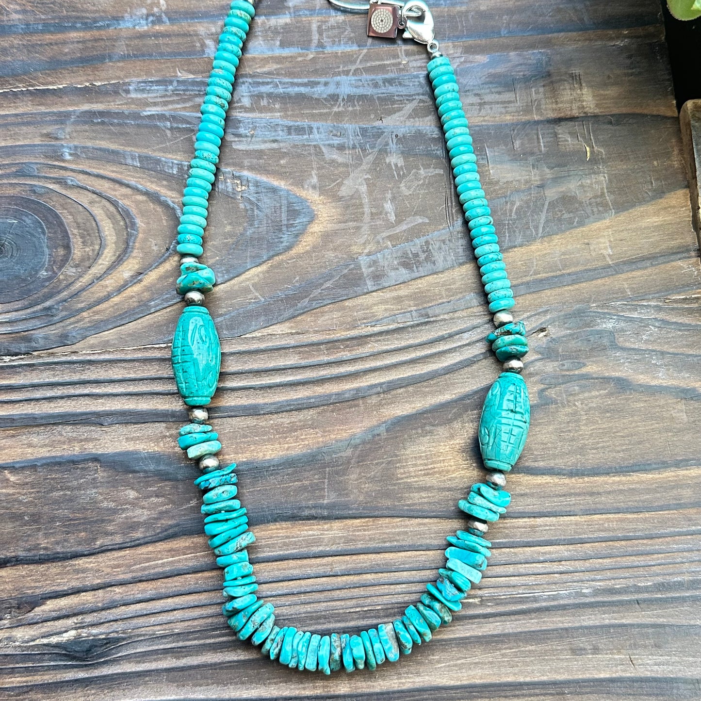 Carved Turquoise Navajo Pearl Statement Necklace  (22"-24")