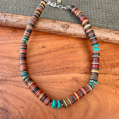 African Disc Beads Turquoise Earrings 1.8"