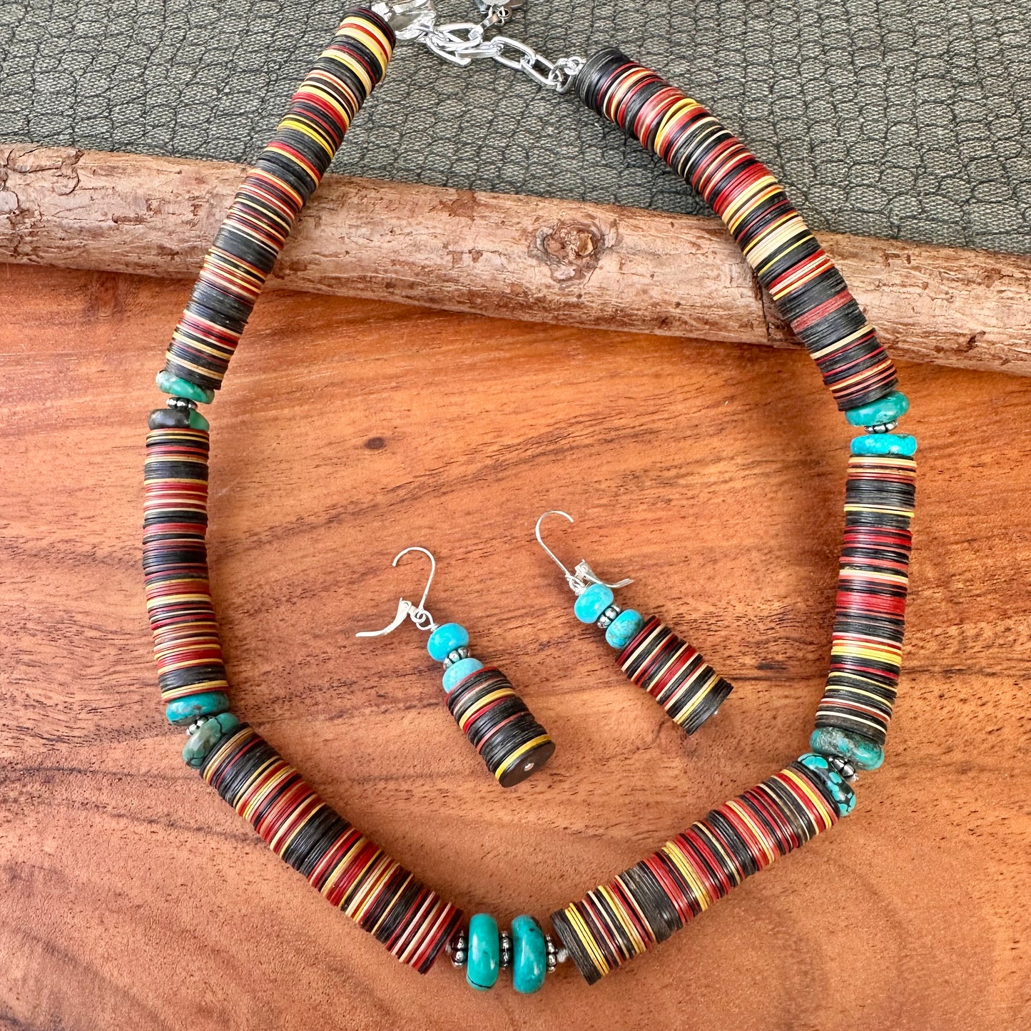 African Disc Beads Turquoise Earrings 1.8"