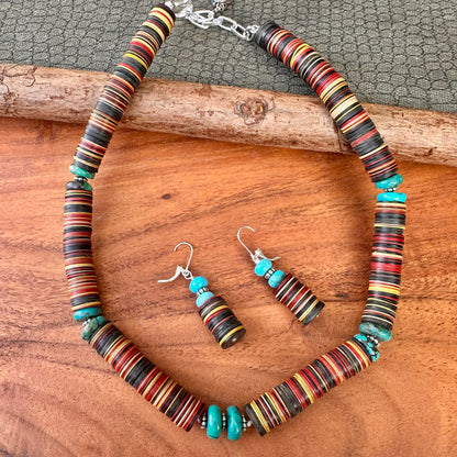 African Disc Beads Turquoise Earrings 1.8"