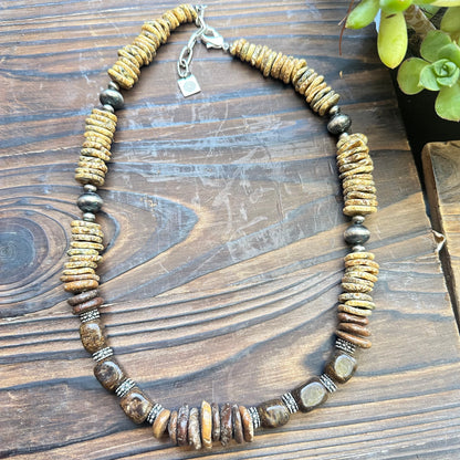 Bronzite Navajo Pearl Statement Necklace (22”-24”)